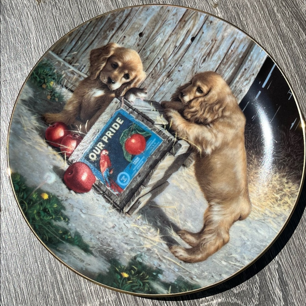Vintage Double Take Puppy Playtime Plate Collection Dog porcelain by Jim Lamb